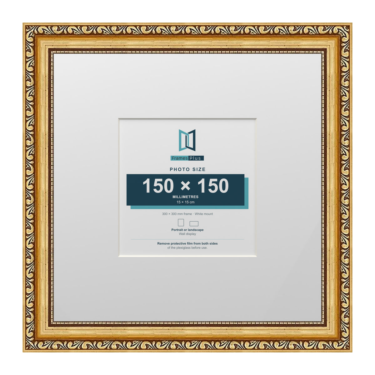 Louis Range Gold Picture, Photo & Poster Frame with White Mount - 30x30cm Frame for 15x15cm Photo, Gold