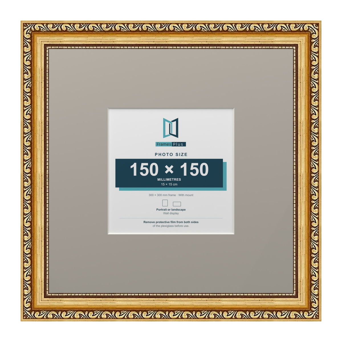 Louis Range Gold Picture, Photo & Poster Frame with Dawn Grey Mount - 30x30cm Frame for 15x15cm Photo, Gold