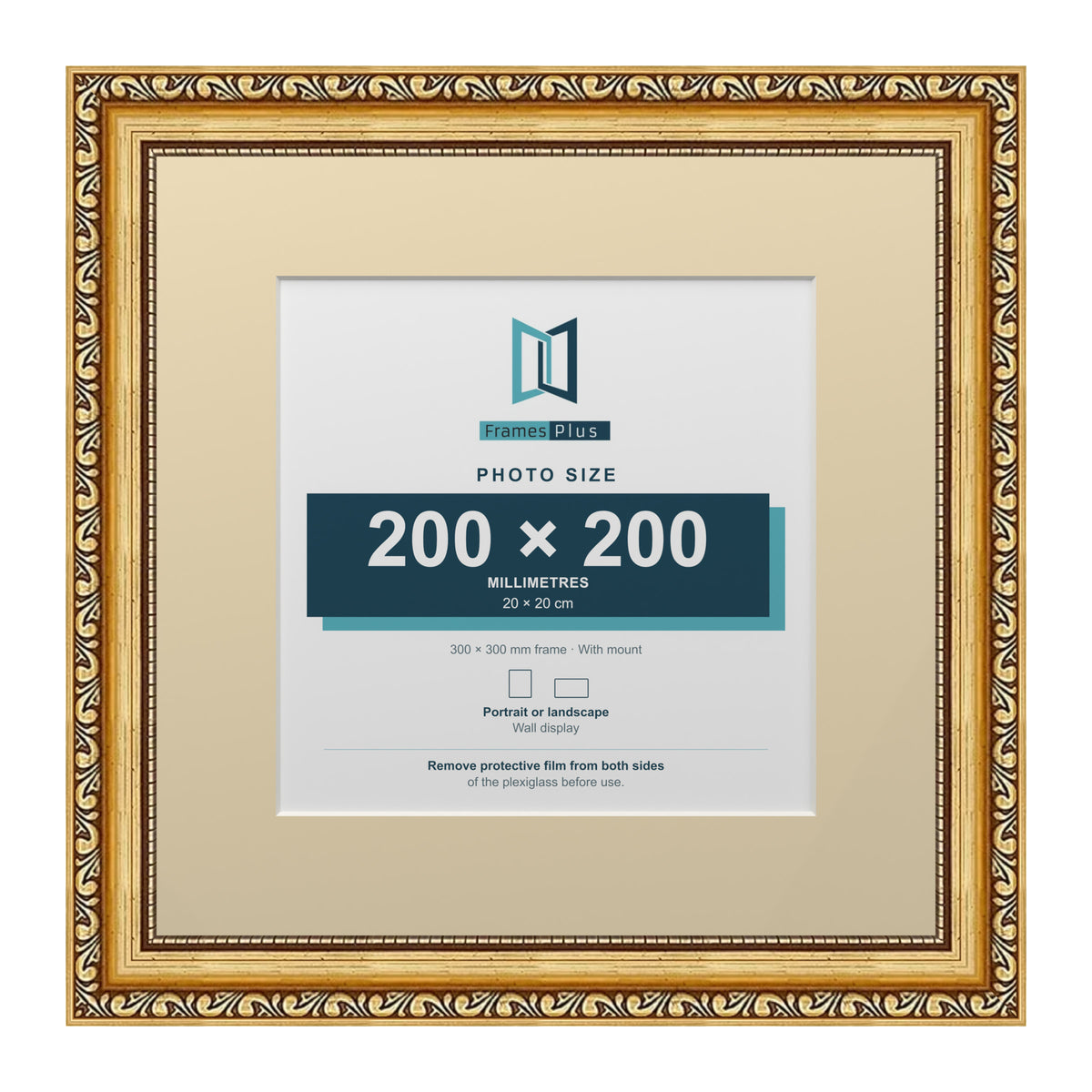 Louis Range Gold Picture, Photo & Poster Frame with Ivory Mount - 30x30cm Frame for 20x20cm Photo, Gold