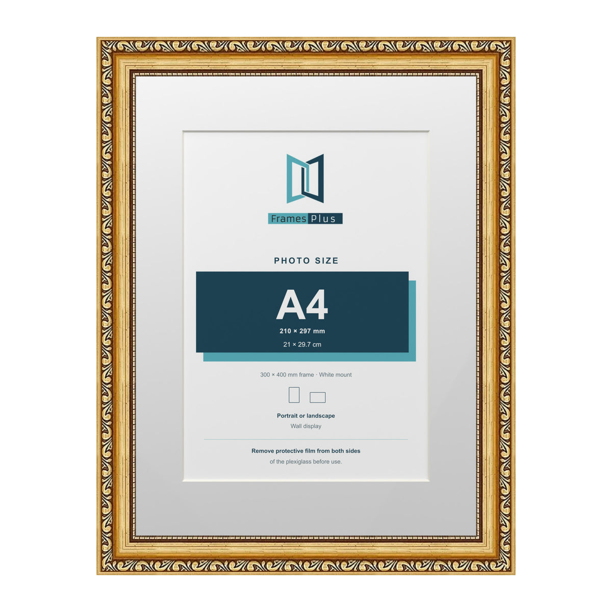 Louis Range Gold Picture, Photo & Poster Frame with White Mount - 40x30cm Frame for A4 Photo, Gold