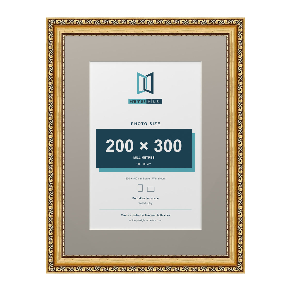 Louis Range Gold Picture, Photo & Poster Frame with Dawn Grey Mount - 40x30cm Frame for 30x20cm Photo, Gold