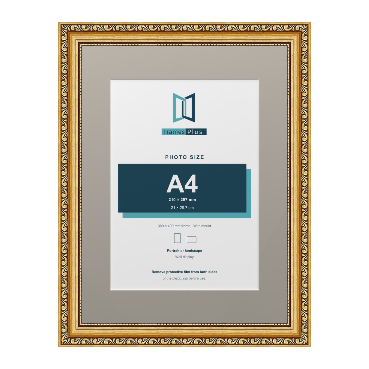 Louis Range Gold Picture, Photo & Poster Frame with Dawn Grey Mount - 40x30cm Frame for A4 Photo, Gold