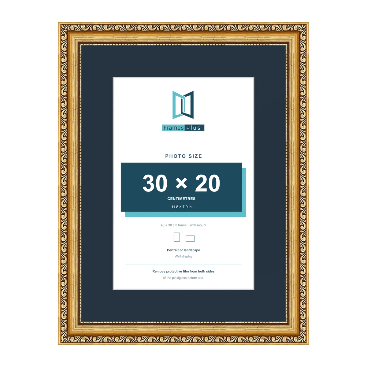 Louis Range Gold Picture, Photo & Poster Frame with Pacific Blue Mount - 40x30cm Frame for 30x20cm Photo, Gold