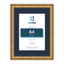 Louis Range Gold Picture, Photo & Poster Frame with Pacific Blue Mount - 40x30cm Frame for A4 Photo, Gold