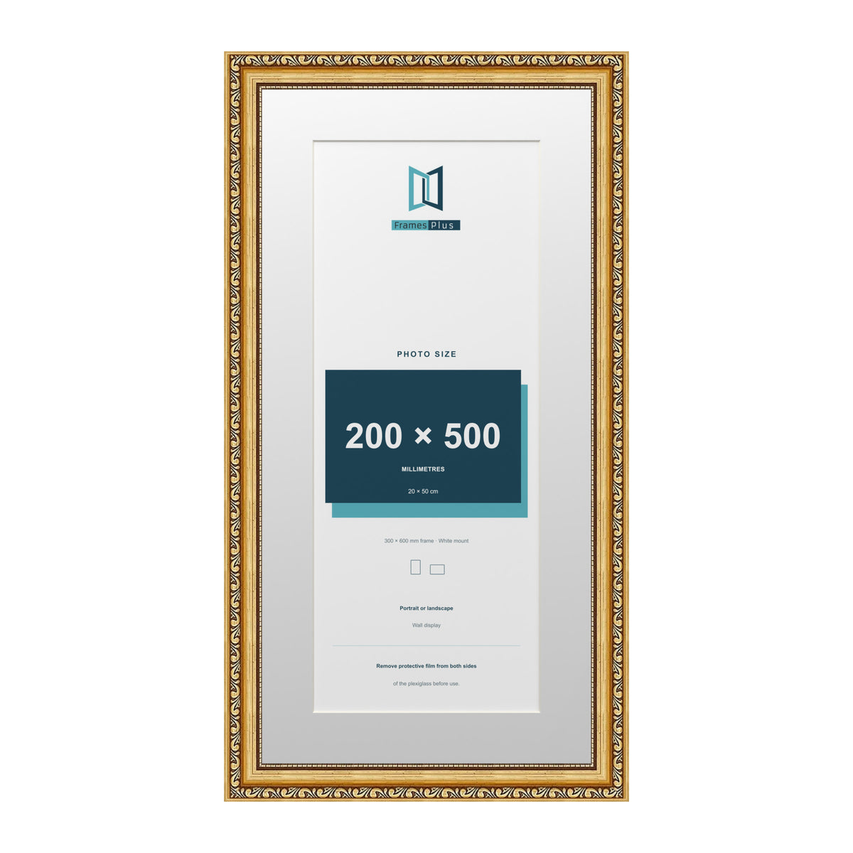 Louis Range Gold Picture, Photo & Poster Frame with White Mount - 60x30cm Frame for 50x20cm Photo, Gold