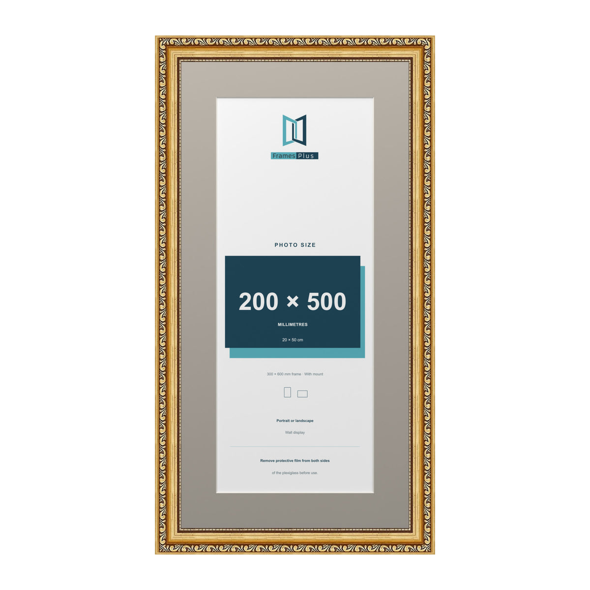 Louis Range Gold Picture, Photo & Poster Frame with Dawn Grey Mount - 60x30cm Frame for 50x20cm Photo, Gold