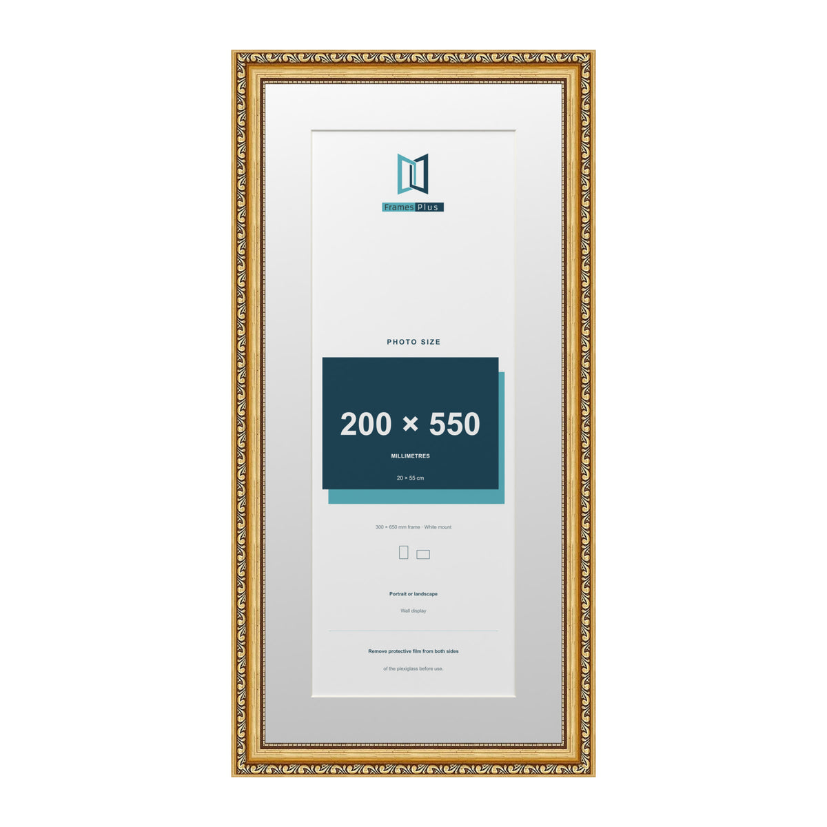 Louis Range Gold Picture, Photo & Poster Frame with White Mount - 65x30cm Frame for 55x20cm Photo, Gold