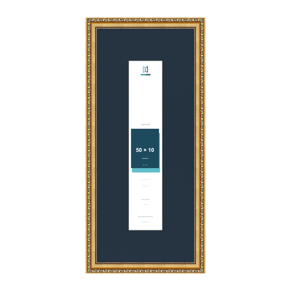 Louis Range Gold Picture, Photo & Poster Frame with Pacific Blue Mount - 70x30cm Frame for 50x10cm Photo, Gold