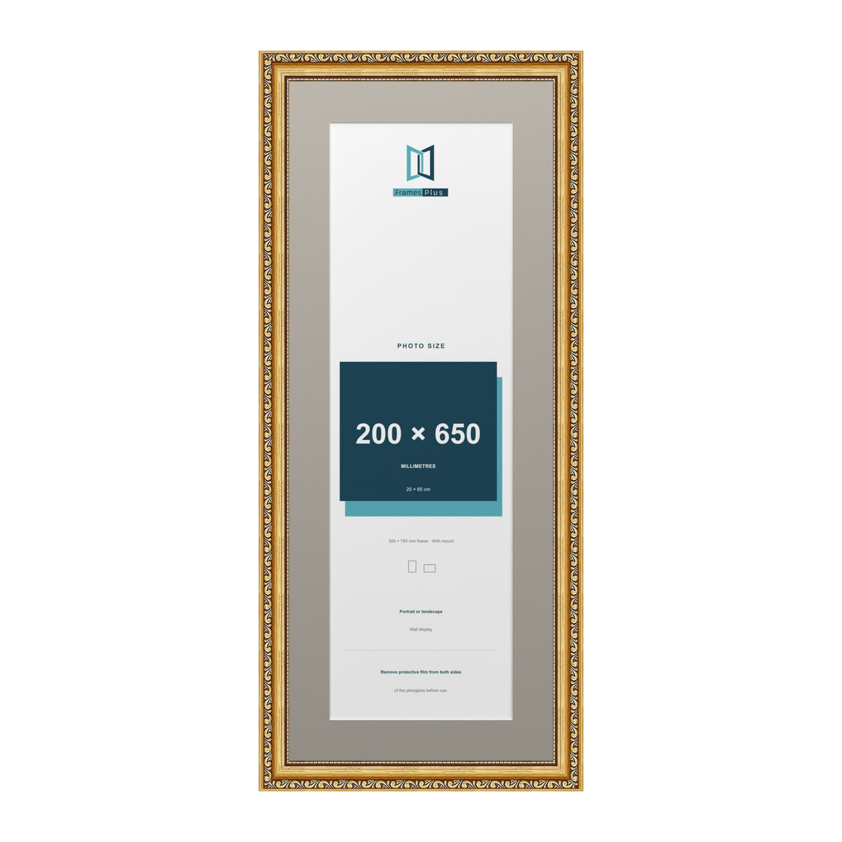 Louis Range Gold Picture, Photo & Poster Frame with Dawn Grey Mount - 75x30cm Frame for 65x20cm Photo, Gold