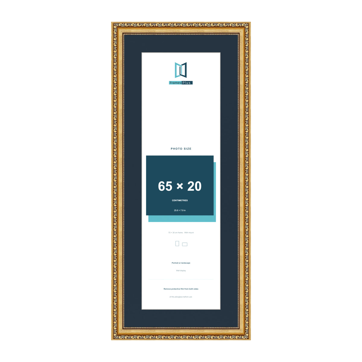 Louis Range Gold Picture, Photo & Poster Frame with Pacific Blue Mount - 75x30cm Frame for 65x20cm Photo, Gold