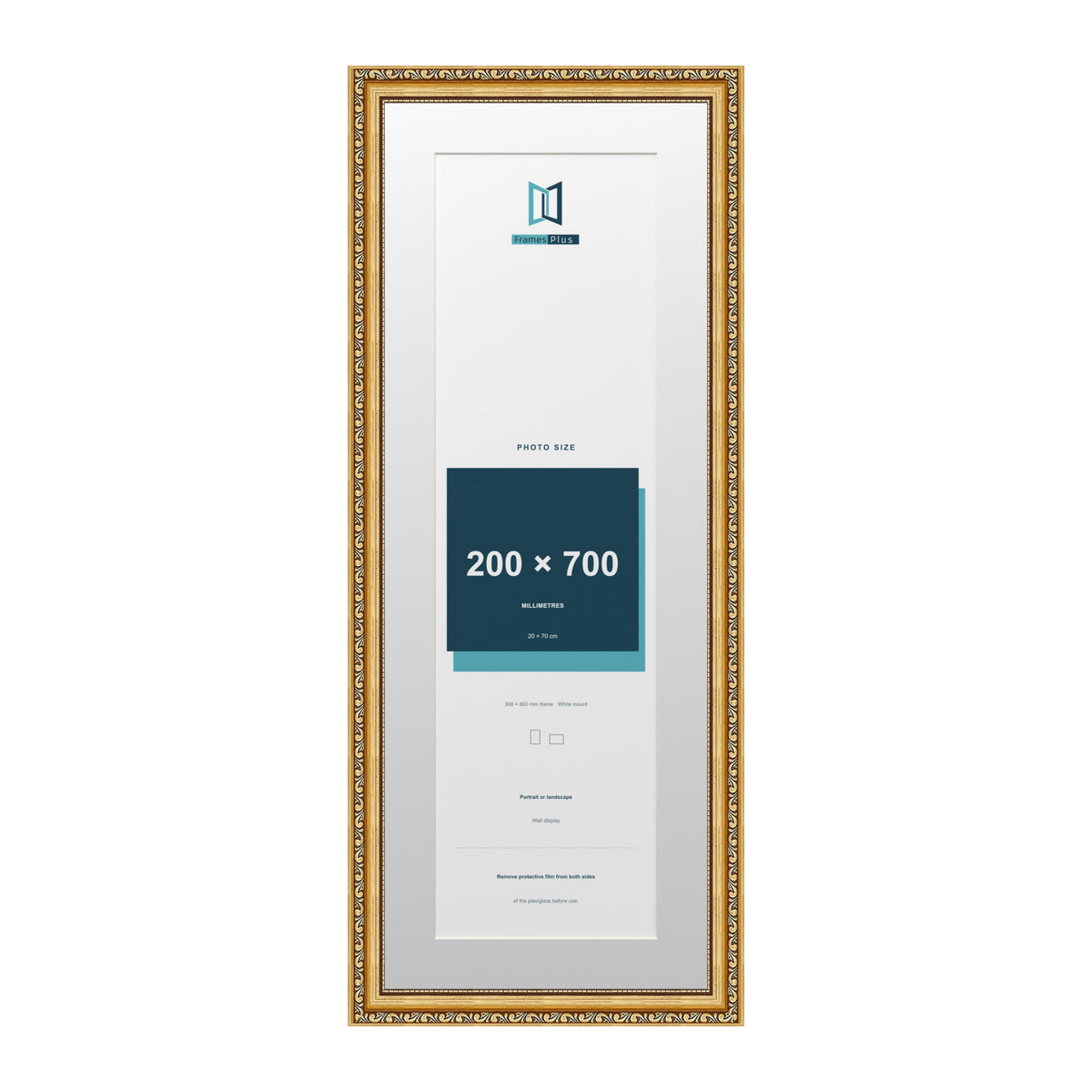 Louis Range Gold Picture, Photo & Poster Frame with White Mount - 80x30cm Frame for 70x20cm Photo, Gold