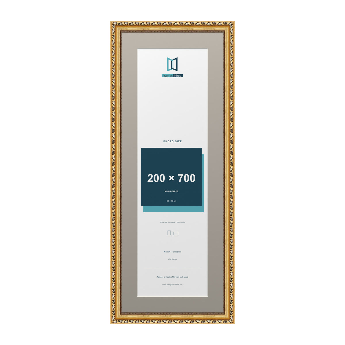 Louis Range Gold Picture, Photo & Poster Frame with Dawn Grey Mount - 80x30cm Frame for 70x20cm Photo, Gold