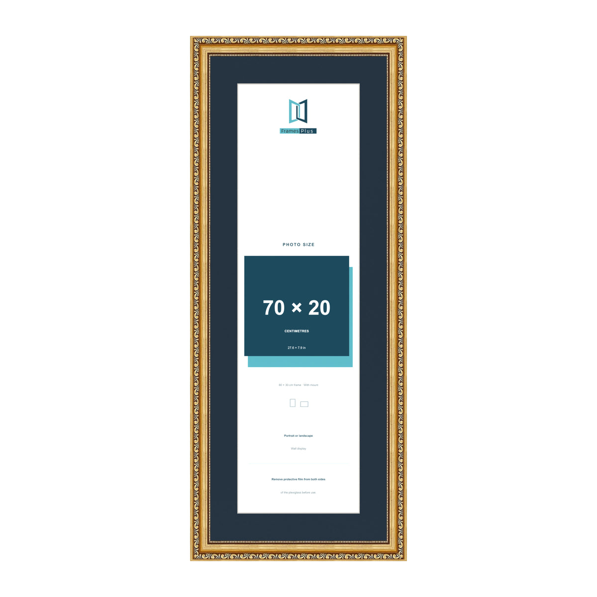 Louis Range Gold Picture, Photo & Poster Frame with Pacific Blue Mount - 80x30cm Frame for 70x20cm Photo, Gold