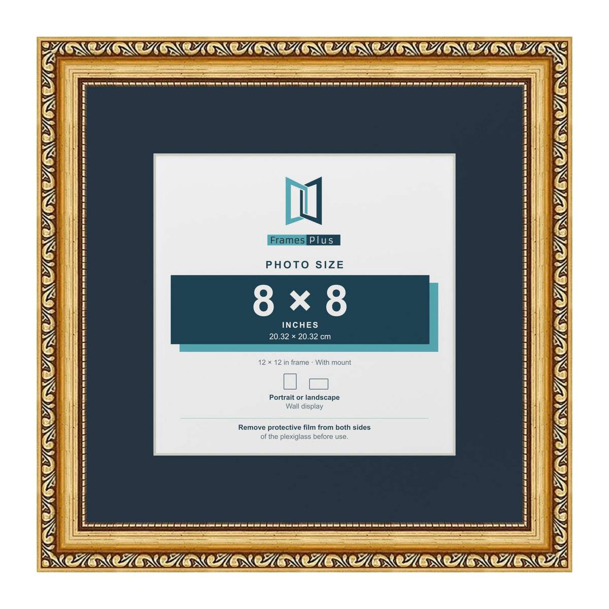 Louis Range Gold Picture, Photo & Poster Frame with Pacific Blue Mount - 12x12" Frame for 8x8" Photo, Gold