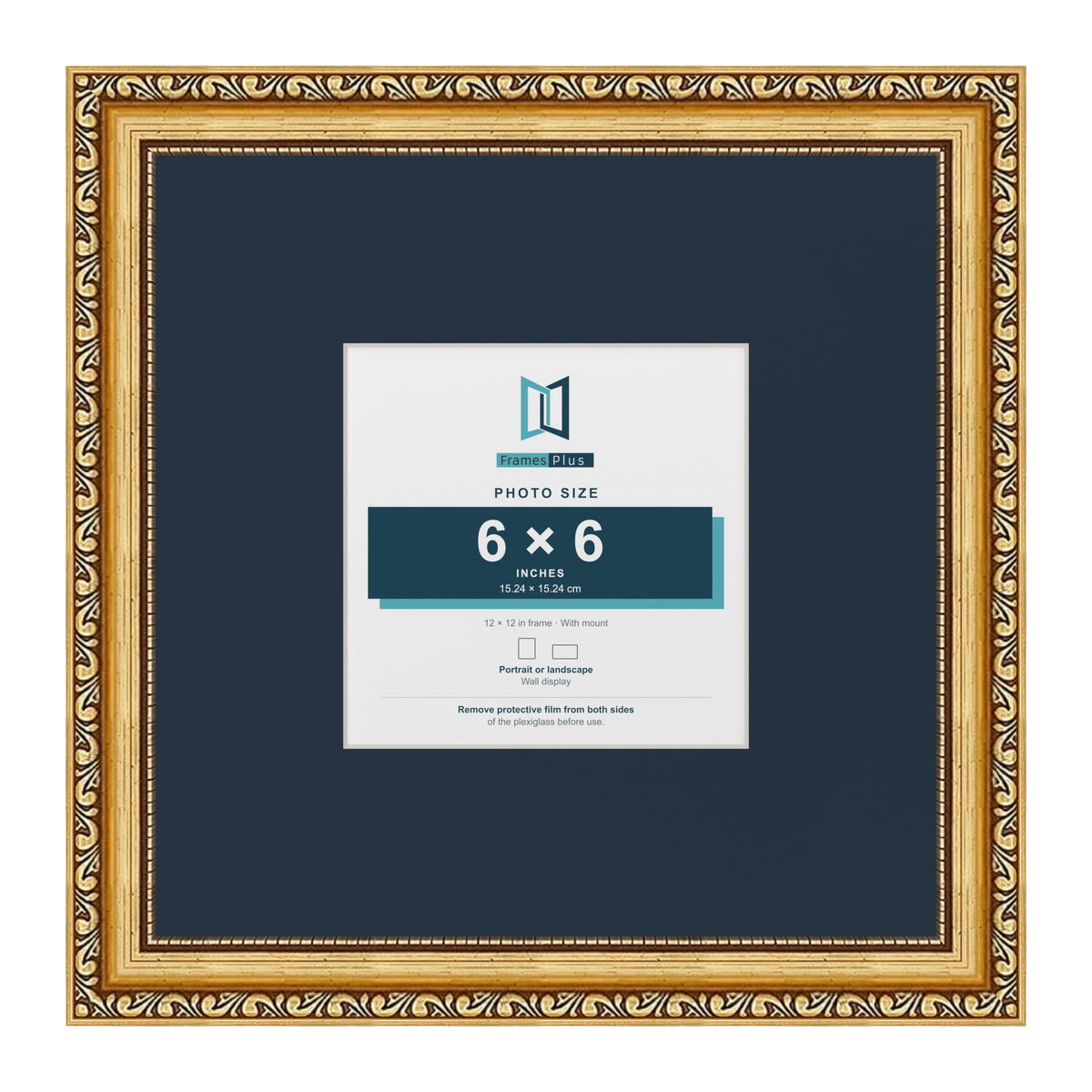 Louis Range Gold Picture, Photo & Poster Frame with Pacific Blue Mount - 12x12" Frame for 6x6" Photo, Gold