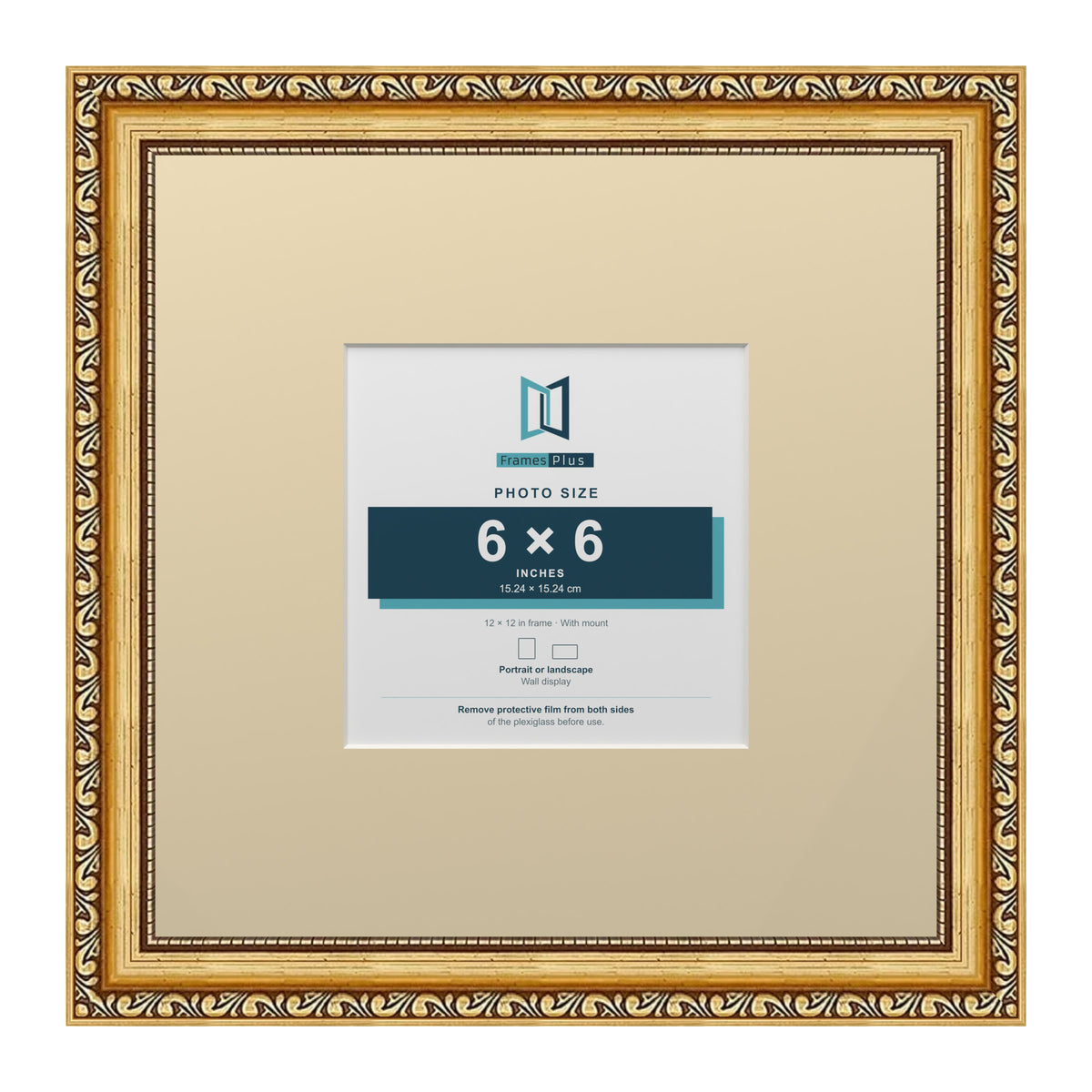 Louis Range Gold Picture, Photo & Poster Frame with Ivory Mount - 12x12" Frame for 6x6" Photo, Gold