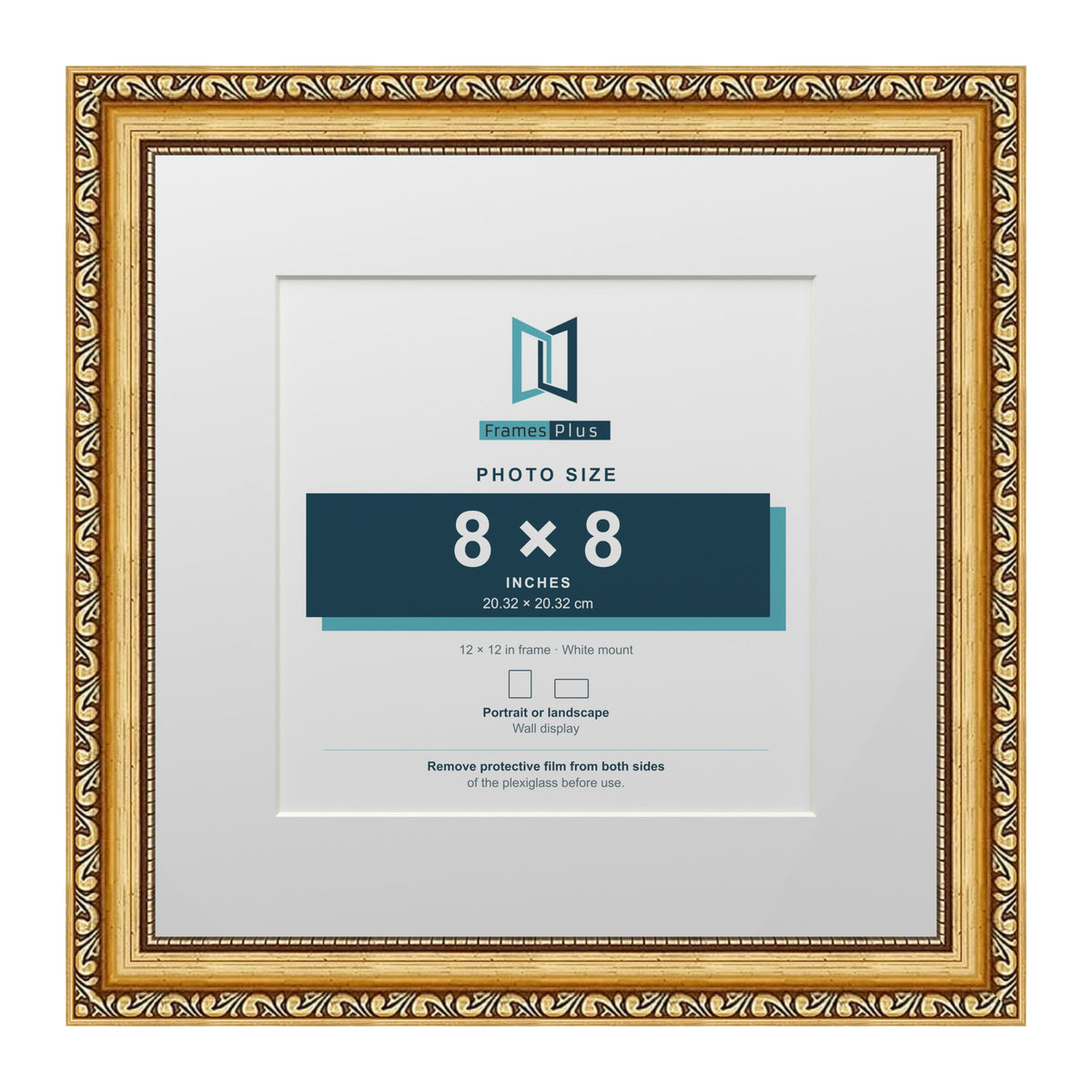 Louis Range Gold Picture, Photo & Poster Frame with White Mount - 12x12" Frame for 8x8" Photo, Gold