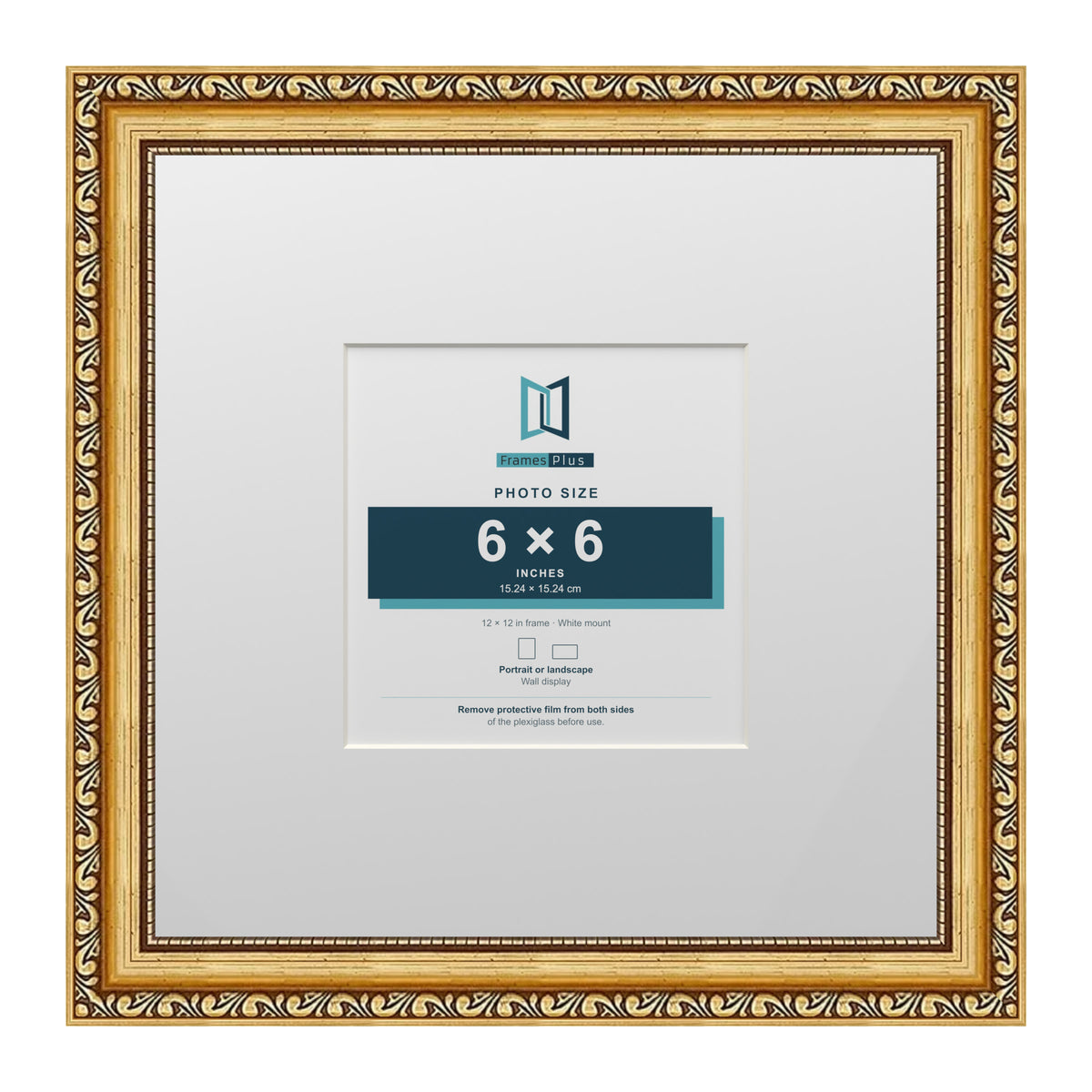 Louis Range Gold Picture, Photo & Poster Frame with White Mount - 12x12" Frame for 6x6" Photo, Gold