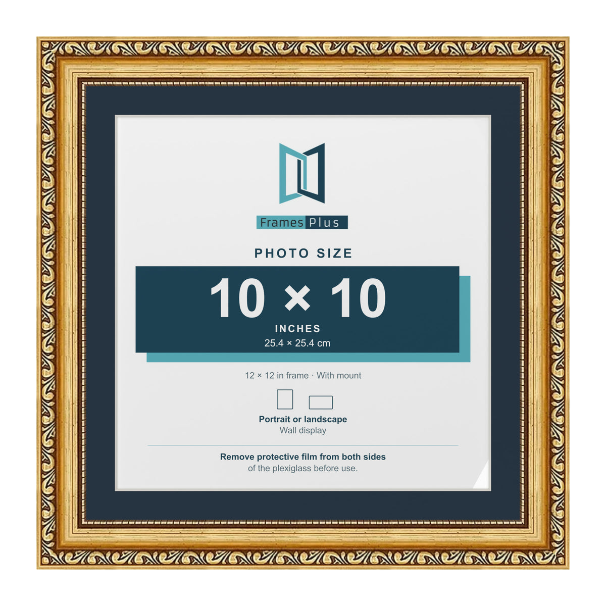 Louis Range Gold Picture, Photo & Poster Frame with Pacific Blue Mount - 12x12" Frame for 10x10" Photo, Gold