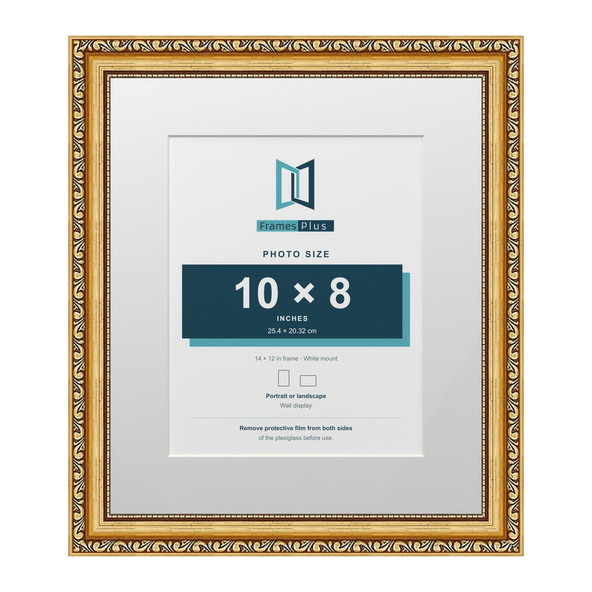 Louis Range Gold Picture, Photo & Poster Frame with White Mount - 14x12" Frame for 10x8" Photo, Gold