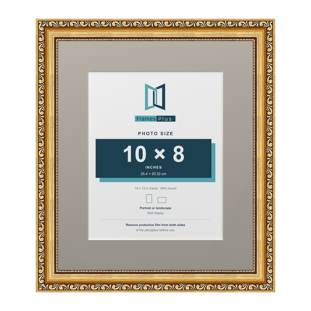 Louis Range Gold Picture, Photo & Poster Frame with Dawn Grey Mount - 14x12" Frame for 10x8" Photo, Gold