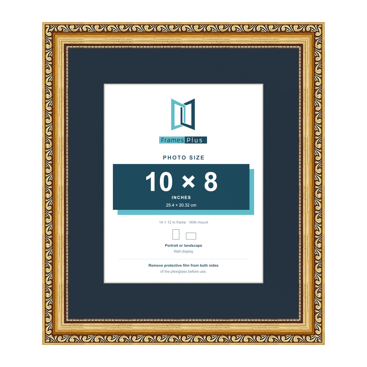 Louis Range Gold Picture, Photo & Poster Frame with Pacific Blue Mount - 14x12" Frame for 10x8" Photo, Gold