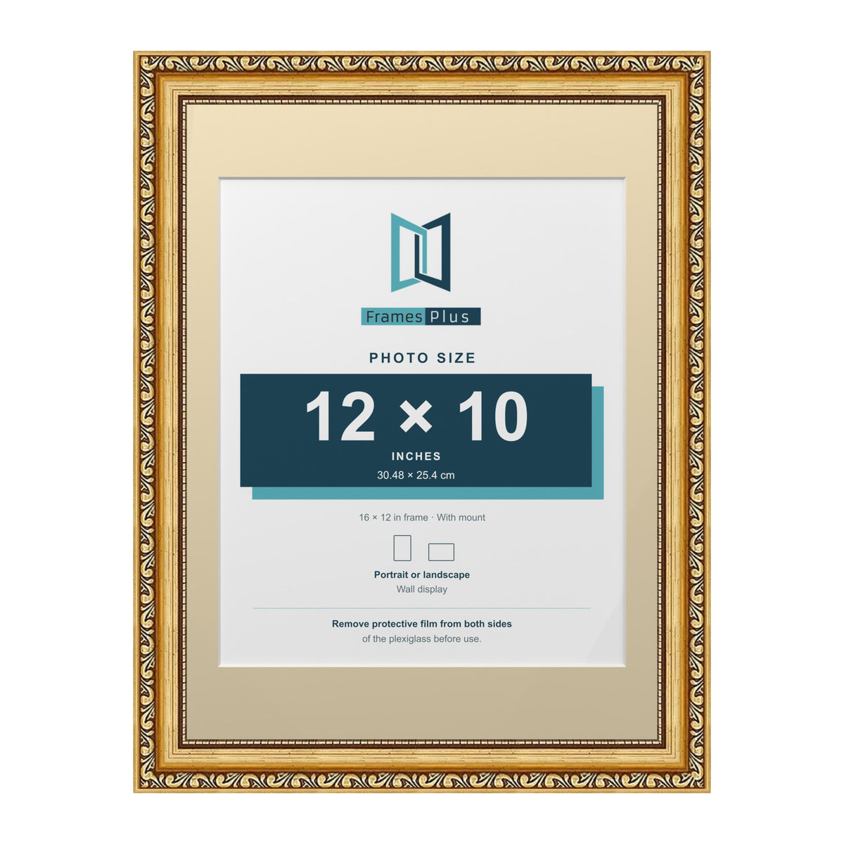 Louis Range Gold Picture, Photo & Poster Frame with Ivory Mount - 16x12" Frame for 12x10" Photo, Gold