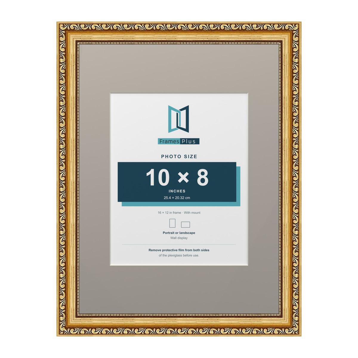 Louis Range Gold Picture, Photo & Poster Frame with Dawn Grey Mount - 16x12" Frame for 10x8" Photo, Gold