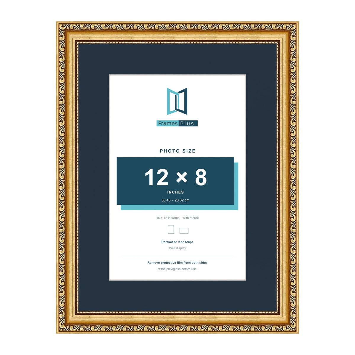 Louis Range Gold Picture, Photo & Poster Frame with Pacific Blue Mount - 16x12" Frame for 12x8" Photo, Gold