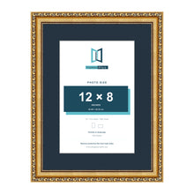 Louis Range Gold Picture, Photo & Poster Frame with Pacific Blue Mount - 16x12" Frame for 12x8" Photo, Gold