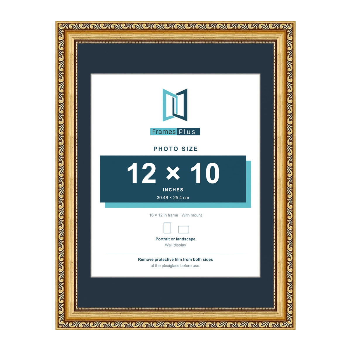 Louis Range Gold Picture, Photo & Poster Frame with Pacific Blue Mount - 16x12" Frame for 12x10" Photo, Gold