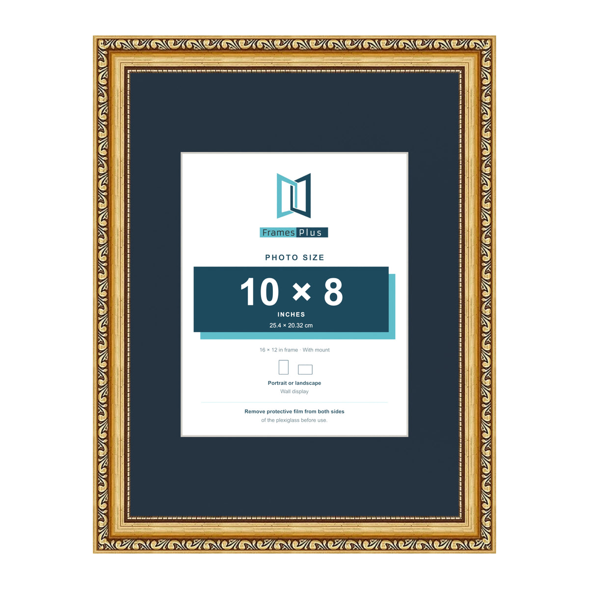 Louis Range Gold Picture, Photo & Poster Frame with Pacific Blue Mount - 16x12" Frame for 10x8" Photo, Gold