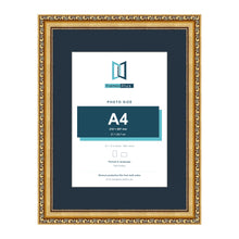 Louis Range Gold Picture, Photo & Poster Frame with Pacific Blue Mount - 16x12" Frame for A4 Photo, Gold