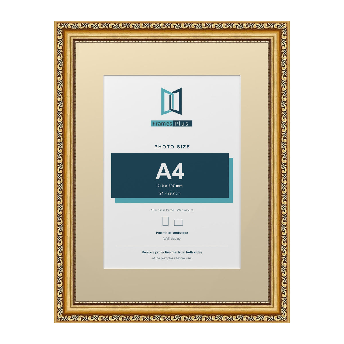 Louis Range Gold Picture, Photo & Poster Frame with Ivory Mount - 16x12" Frame for A4 Photo, Gold