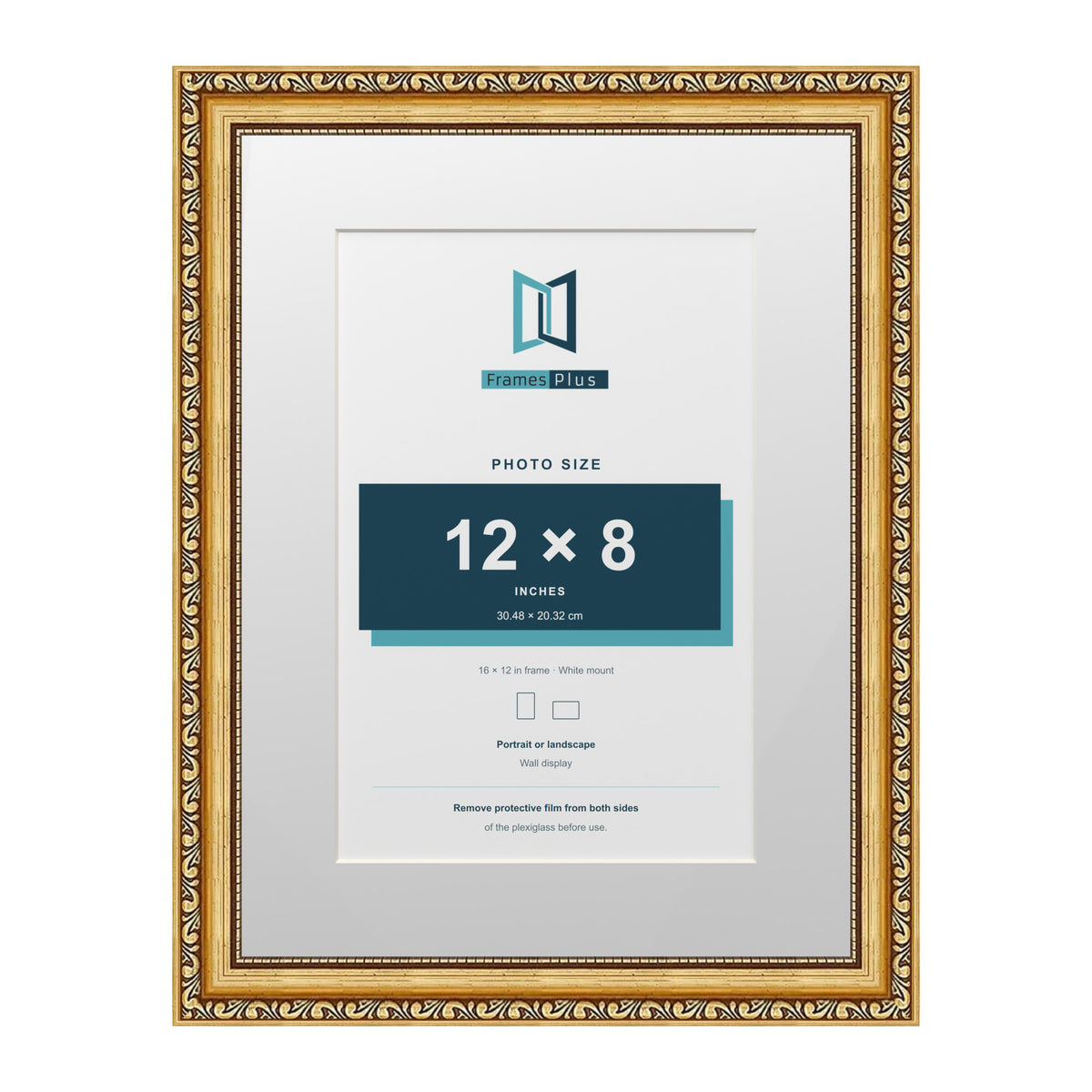 Louis Range Gold Picture, Photo & Poster Frame with White Mount - 16x12" Frame for 12x8" Photo, Gold
