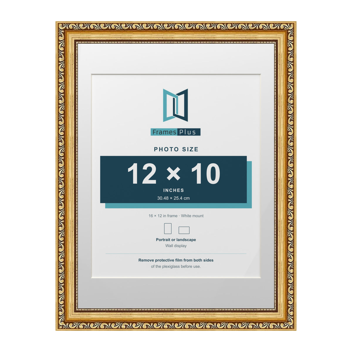 Louis Range Gold Picture, Photo & Poster Frame with White Mount - 16x12" Frame for 12x10" Photo, Gold