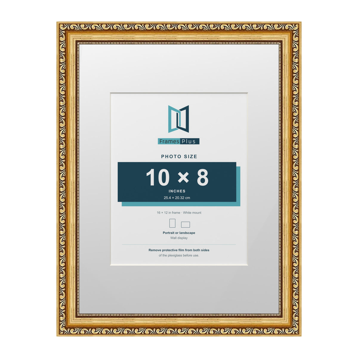 Louis Range Gold Picture, Photo & Poster Frame with White Mount - 16x12" Frame for 10x8" Photo, Gold