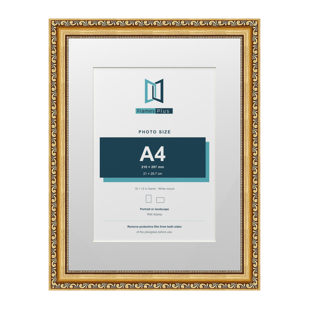 Louis Range Gold Picture, Photo & Poster Frame with White Mount - 16x12" Frame for A4 Photo, Gold