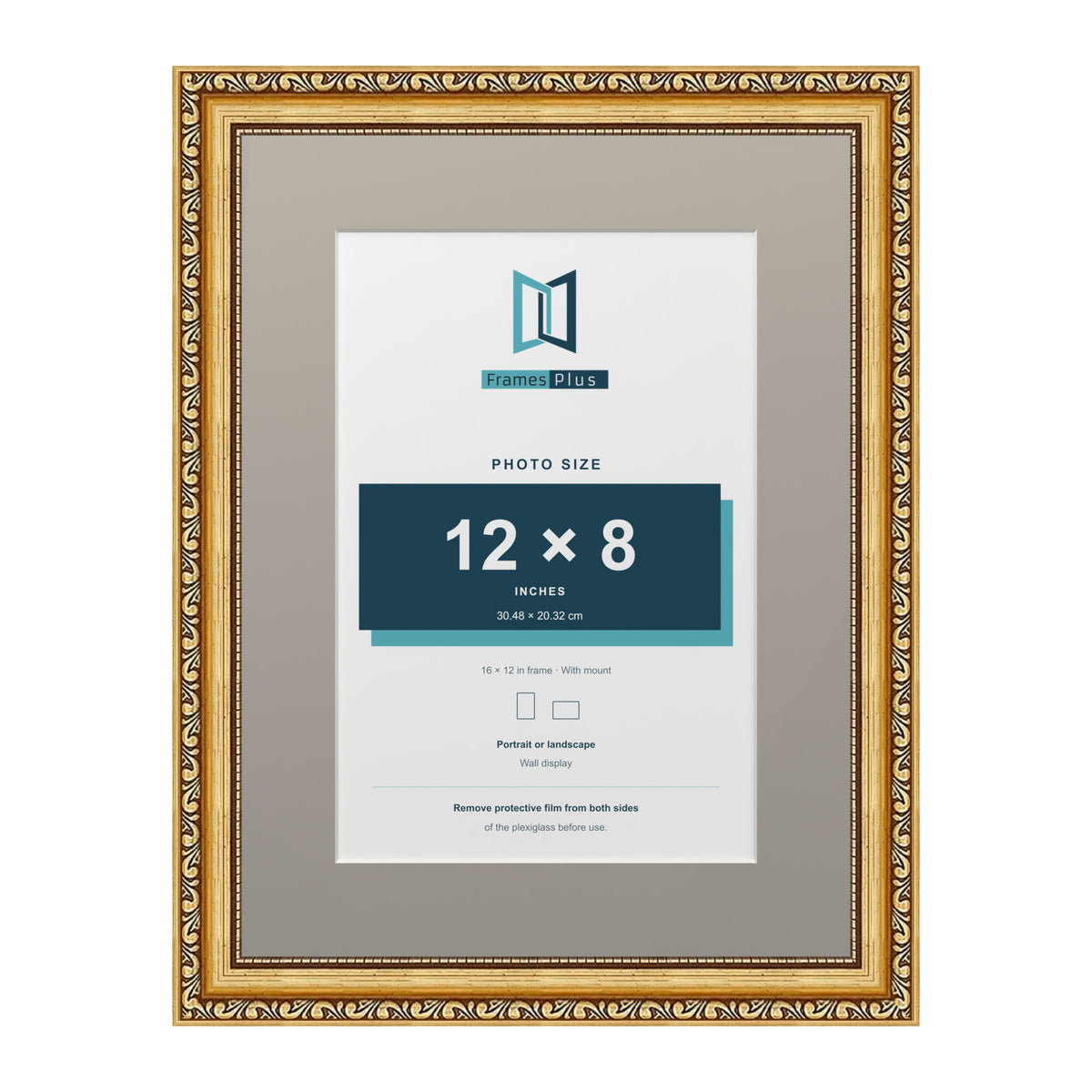 Louis Range Gold Picture, Photo & Poster Frame with Dawn Grey Mount - 16x12" Frame for 12x8" Photo, Gold