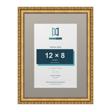 Louis Range Gold Picture, Photo & Poster Frame with Dawn Grey Mount - 16x12" Frame for 12x8" Photo, Gold