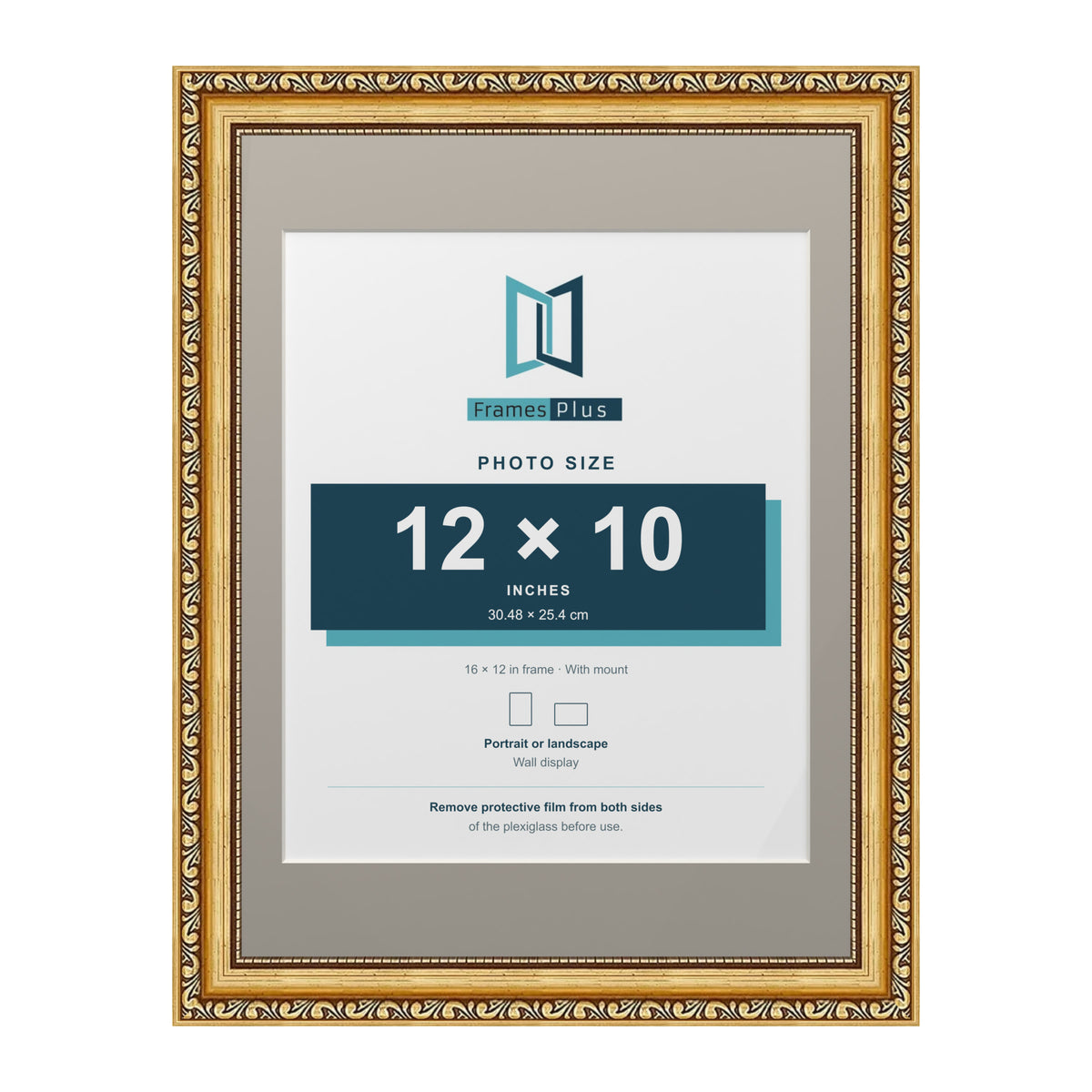 Louis Range Gold Picture, Photo & Poster Frame with Dawn Grey Mount - 16x12" Frame for 12x10" Photo, Gold