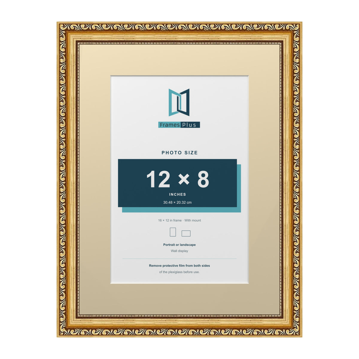 Louis Range Gold Picture, Photo & Poster Frame with Ivory Mount - 16x12" Frame for 12x8" Photo, Gold