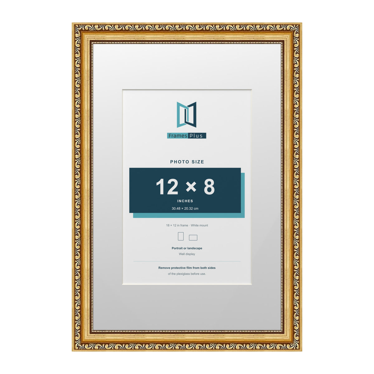 Louis Range Gold Picture, Photo & Poster Frame with White Mount - 18x12" Frame for 12x8" Photo, Gold