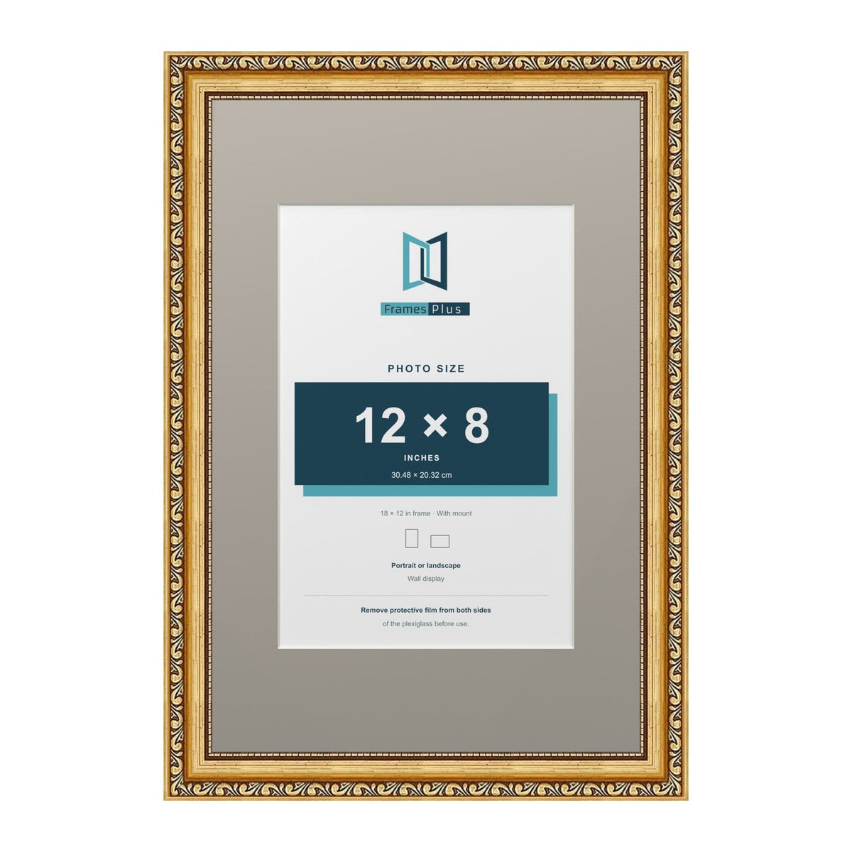 Louis Range Gold Picture, Photo & Poster Frame with Dawn Grey Mount - 18x12" Frame for 12x8" Photo, Gold