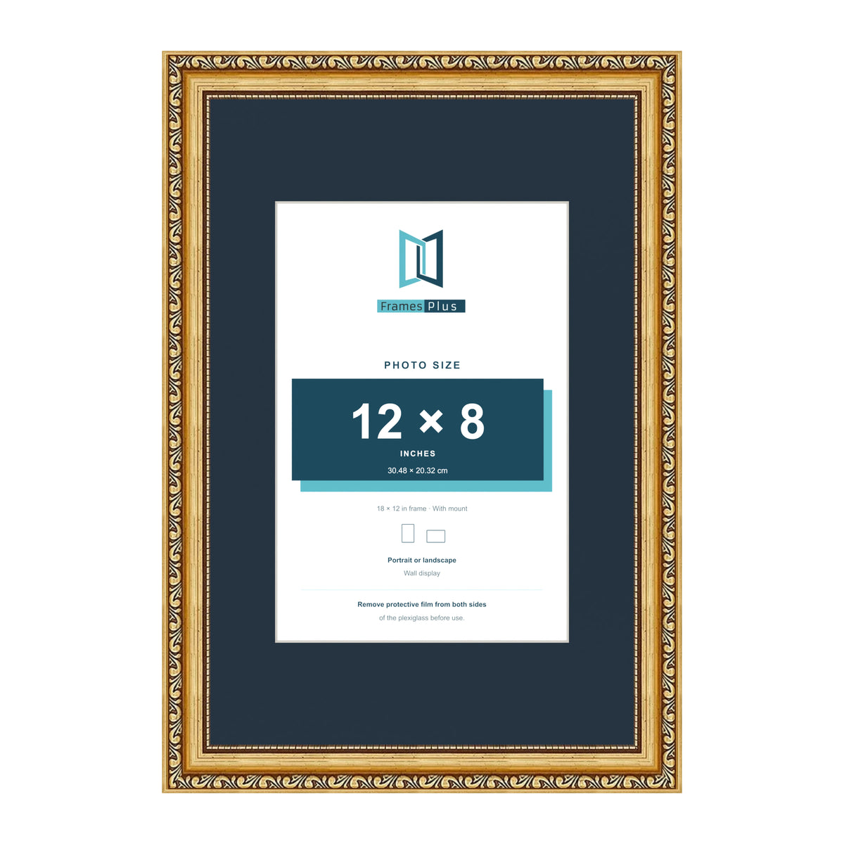 Louis Range Gold Picture, Photo & Poster Frame with Pacific Blue Mount - 18x12" Frame for 12x8" Photo, Gold