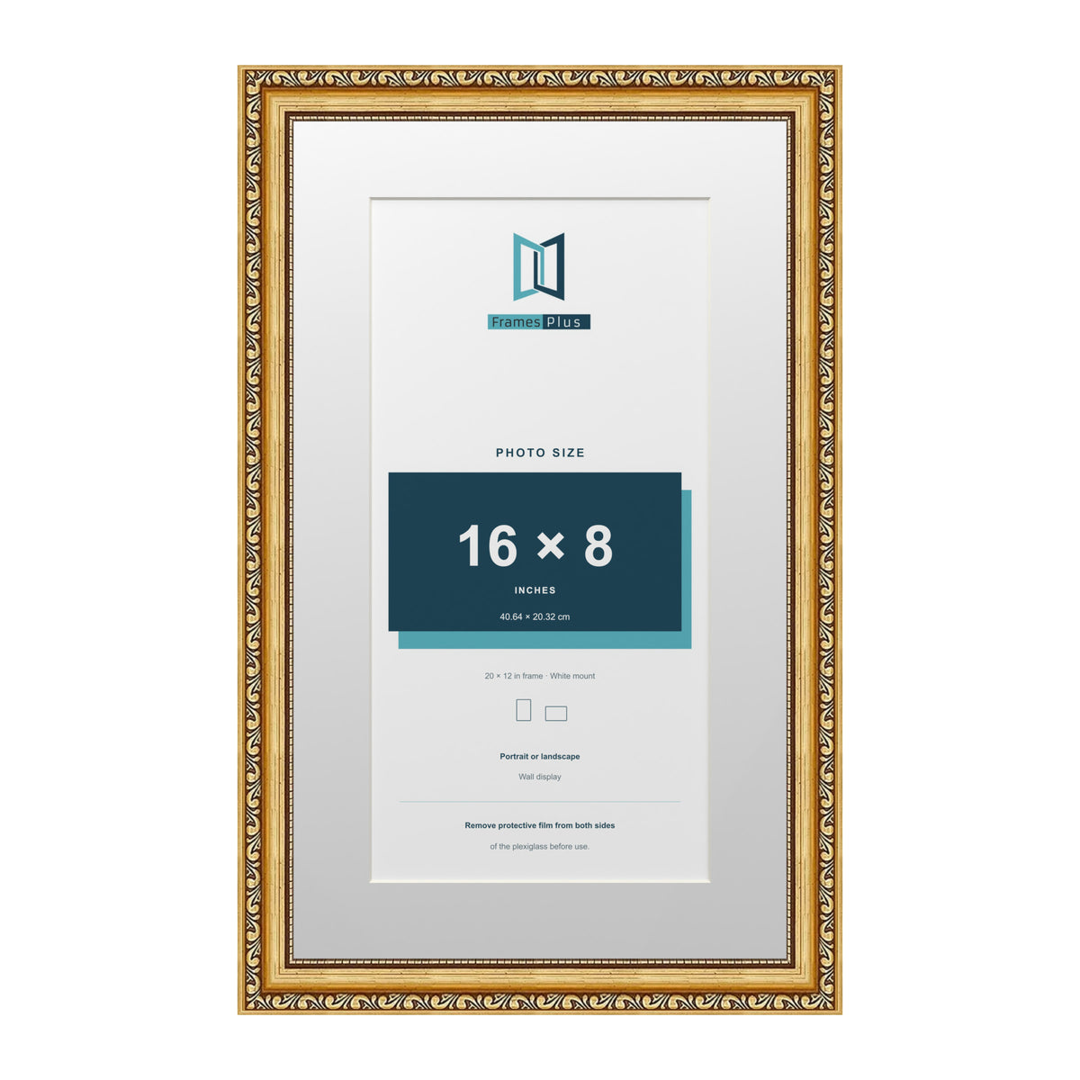 Louis Range Gold Picture, Photo & Poster Frame with White Mount - 20x12" Frame for 16x8" Photo, Gold