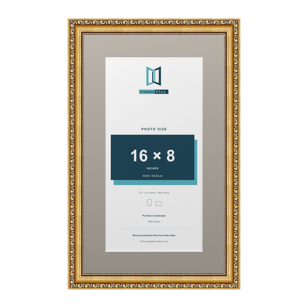 Louis Range Gold Picture, Photo & Poster Frame with Dawn Grey Mount - 20x12" Frame for 16x8" Photo, Gold
