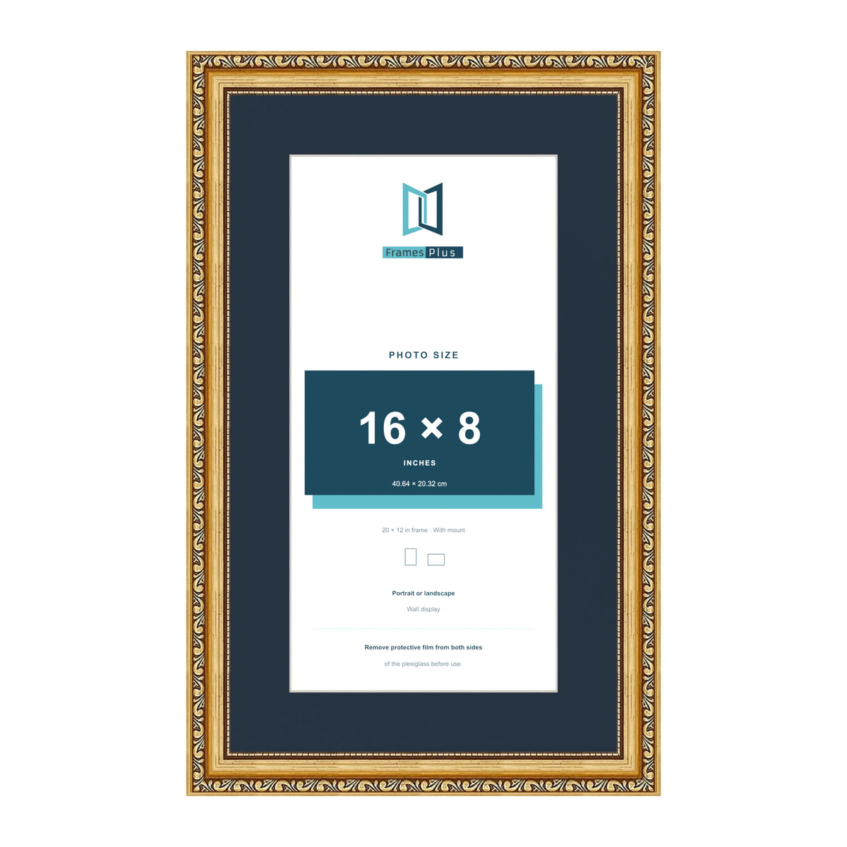 Louis Range Gold Picture, Photo & Poster Frame with Pacific Blue Mount - 20x12" Frame for 16x8" Photo, Gold