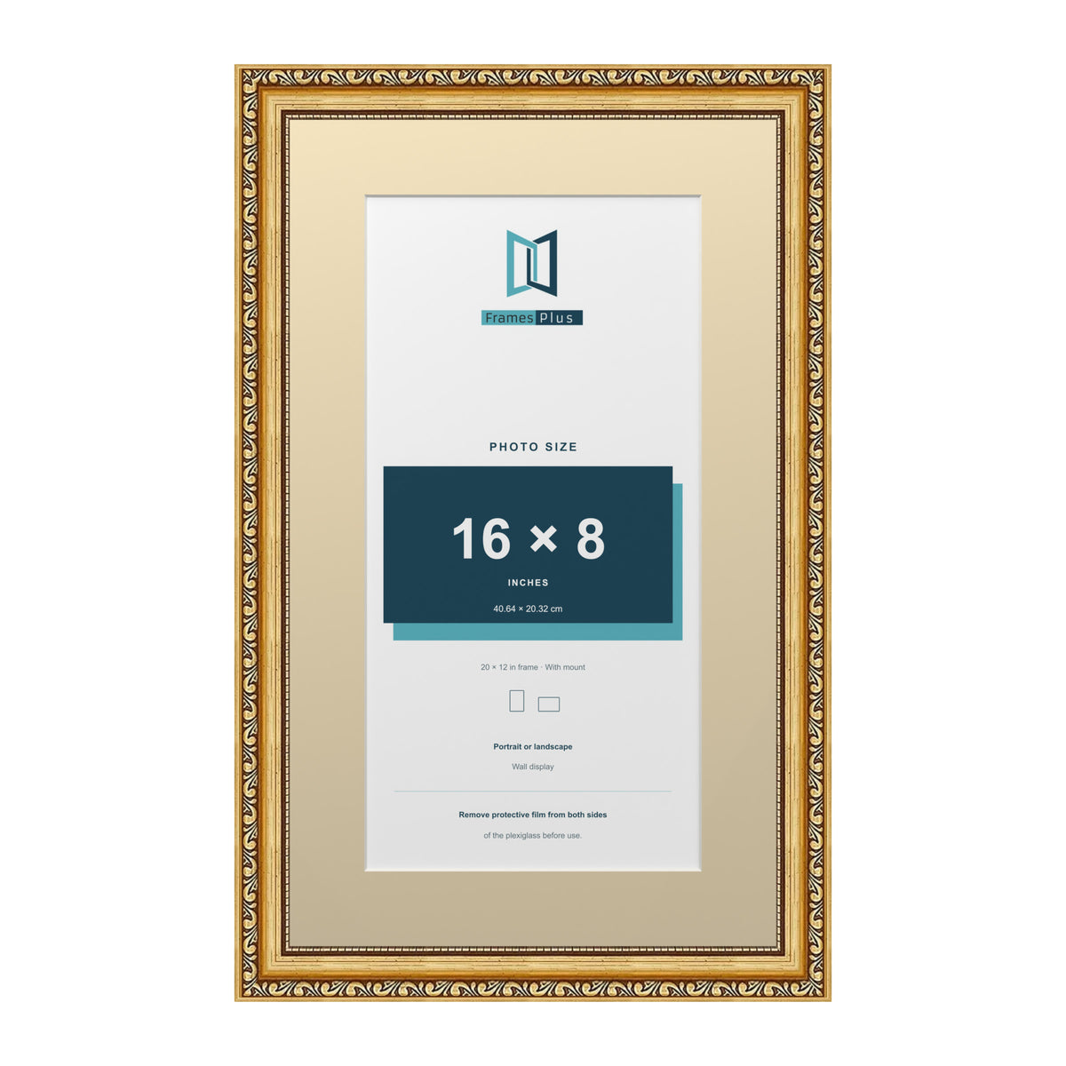 Louis Range Gold Picture, Photo & Poster Frame with Ivory Mount - 20x12" Frame for 16x8" Photo, Gold