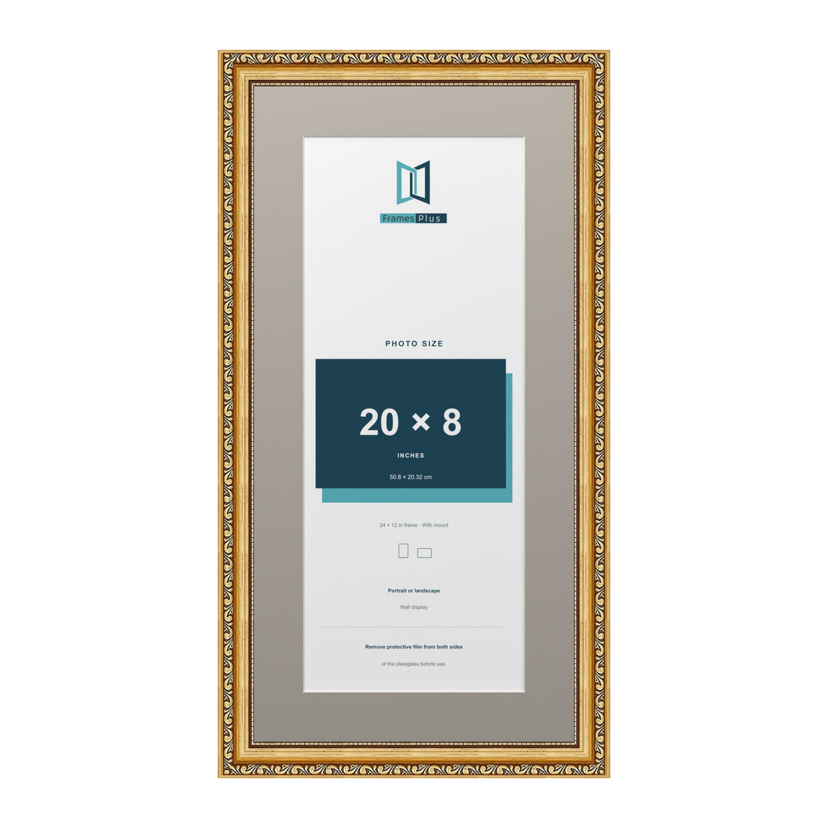 Louis Range Gold Picture, Photo & Poster Frame with Dawn Grey Mount - 24x12" Frame for 20x8" Photo, Gold